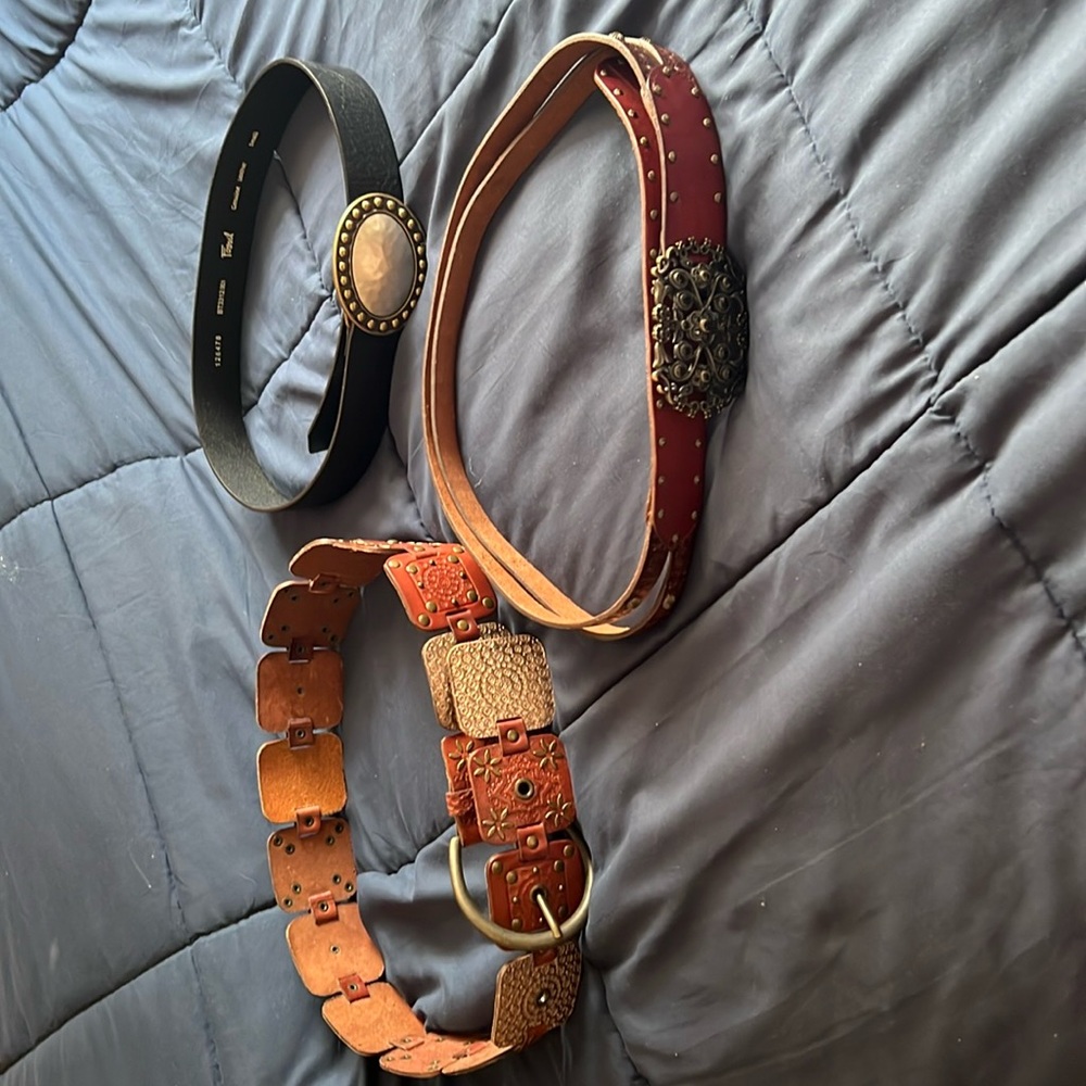 Fossil Leather Belts (Black& Brown) & Brushed Silver Leather Belt